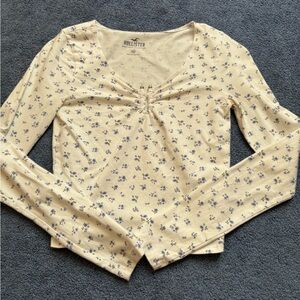 Hollister white and blue floral long sleeve top